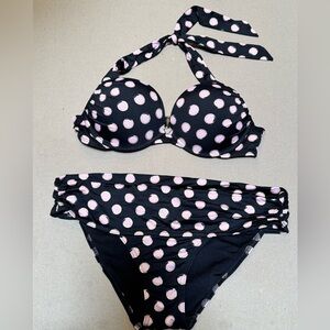 Victoria's Secret Black and Pink Polka Dot Bikini Set